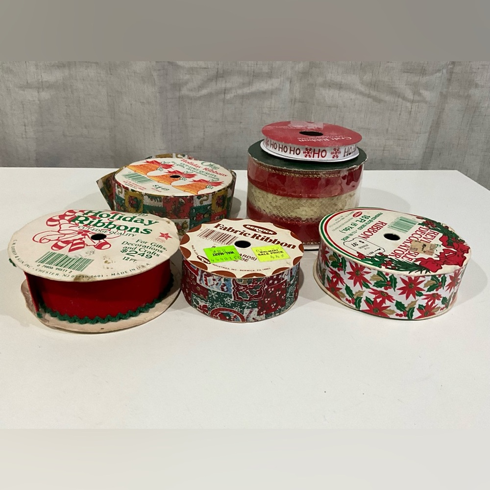 Vintage Assorted Lot of 6 Spools of Christmas Craft Ribbon